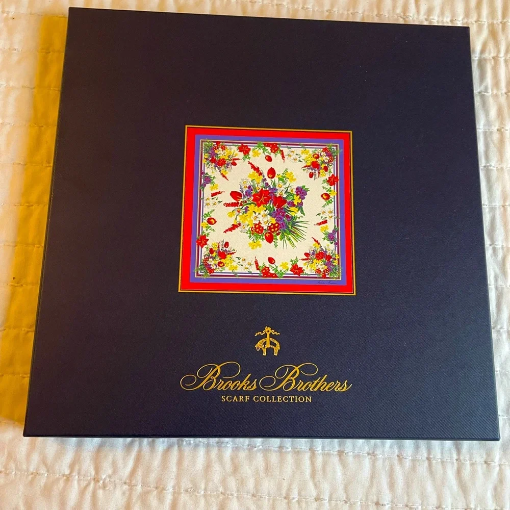 Brooks Brothers Floral Silk Scarf - Blue & Red
